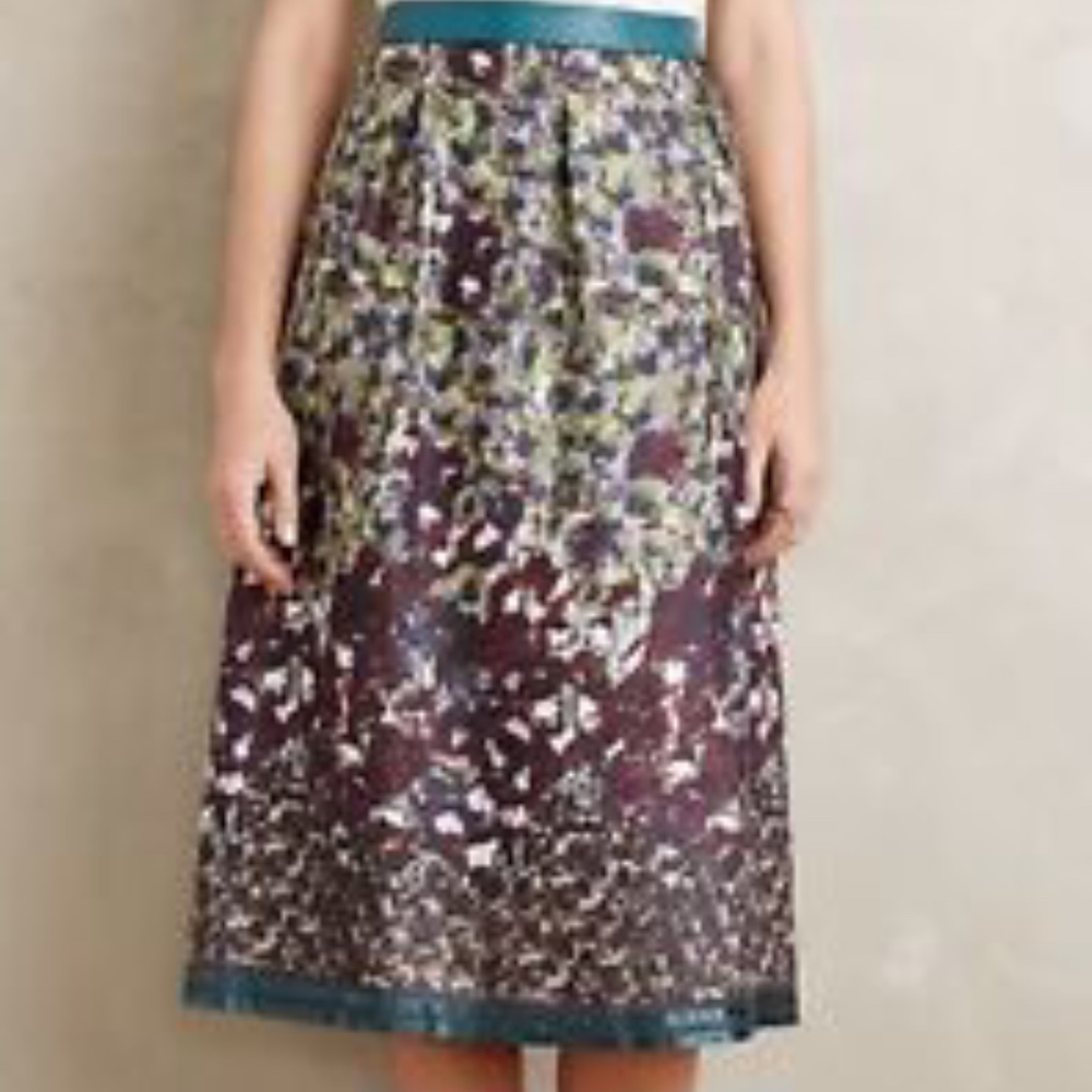 Painted Petal Silk Midi Skirt